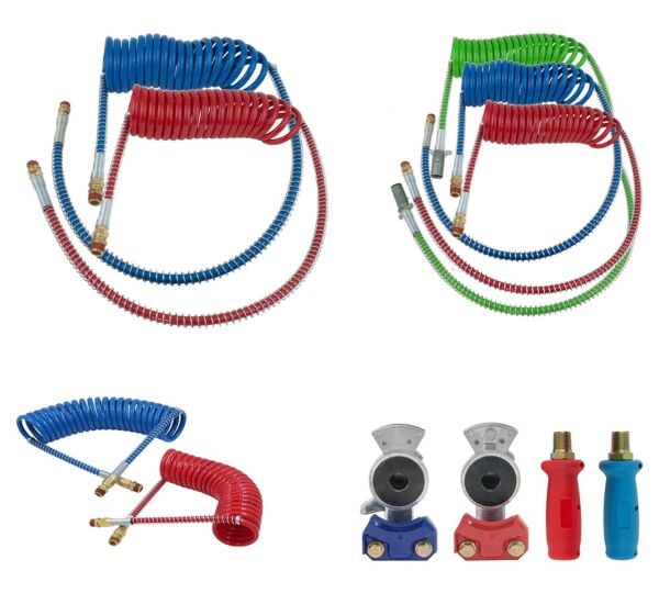 15 ft coiled air brake hose kit with 7-way ABS coil for semi truck trailer