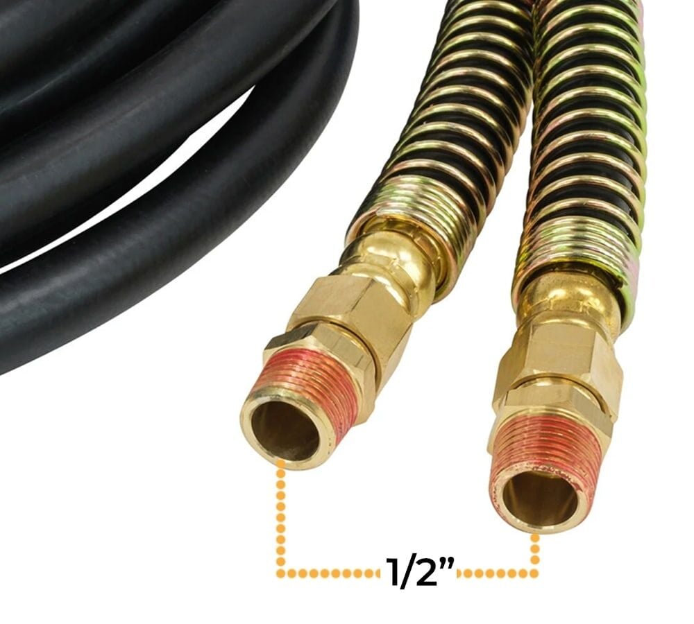 Close-up of brass fittings with spring guards, 1/2 inch thread